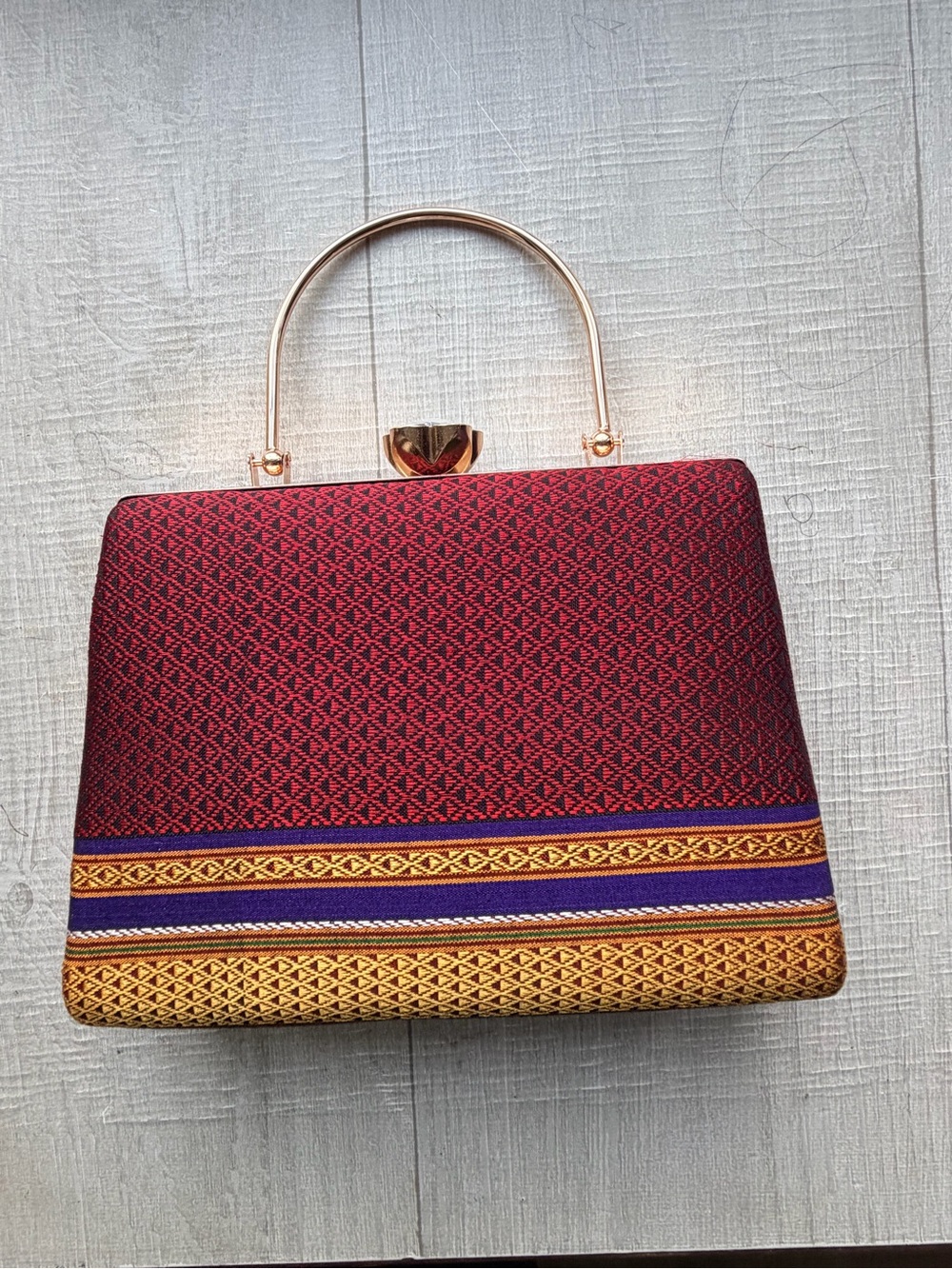 Red and Gold Structured Top-Handle Women's Bag